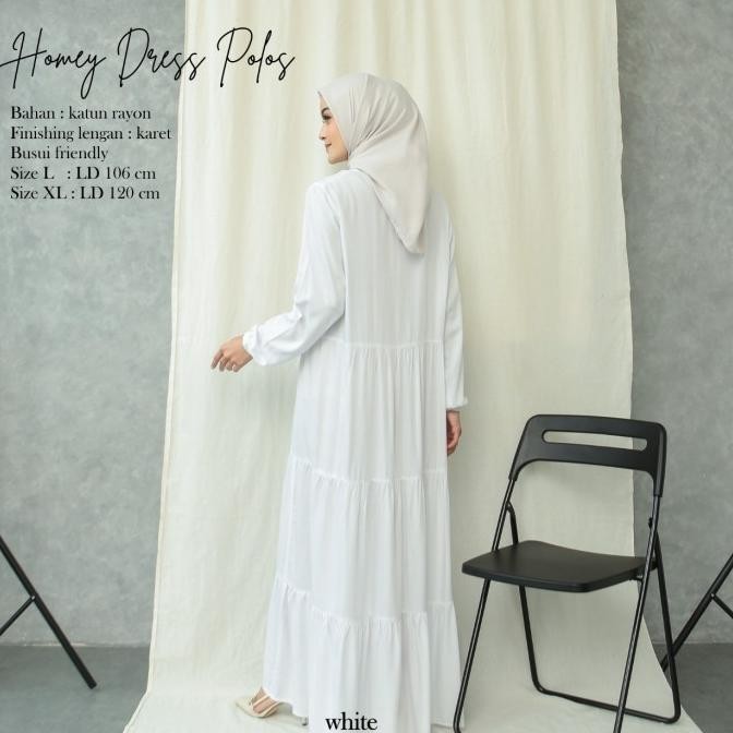 Gamis Polos Rayon Warna Putih Home Dres Syari Muslimah Size L XL Jumbo