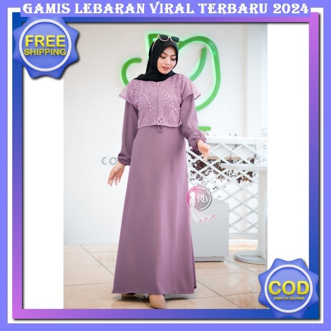Gamis Wanita Lebaran 2024 Gamia Crinkle Premium Gamisterbaru Rayon Motif Gaamis Fashoin Muslim Dress