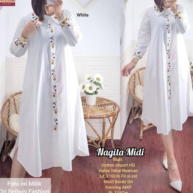 Atasan Tunik Katun Bordir Putih Birel Mustard Hijau Size XXL LD 110