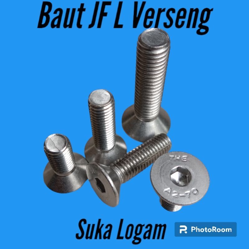 Baut Verseng L M10 x 40 ( Panjang 4cm ) Stainlees Steel Baut JFL Countersink Drat 14 / Kunci L8
