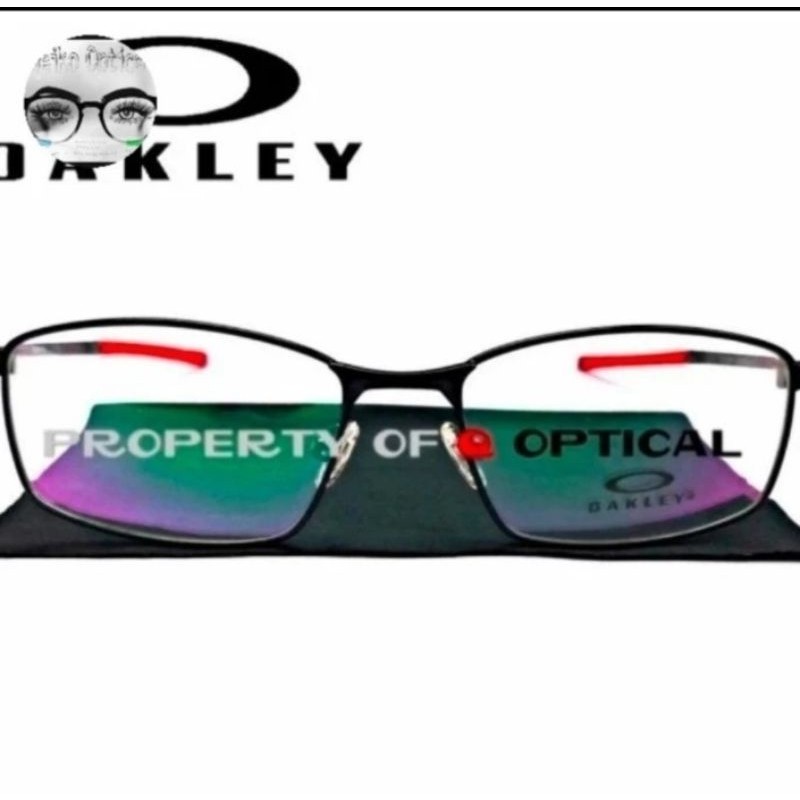 Kacamata Frame Minus Pria Titanium Oakley Socket 5.5 ox3217_s54 M.Black Red Model Casual Sporty Eleg