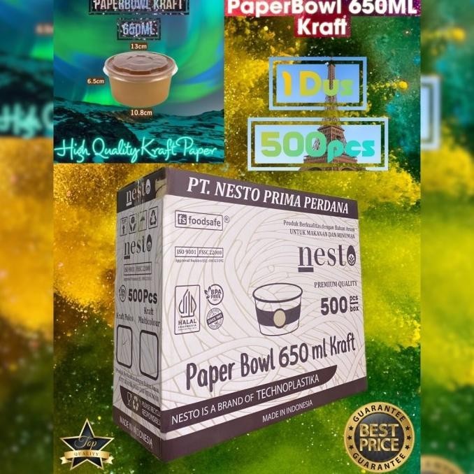 ready isi pcs paper bowl kraft 650ml nesto paper rice bowl coklat 650ml