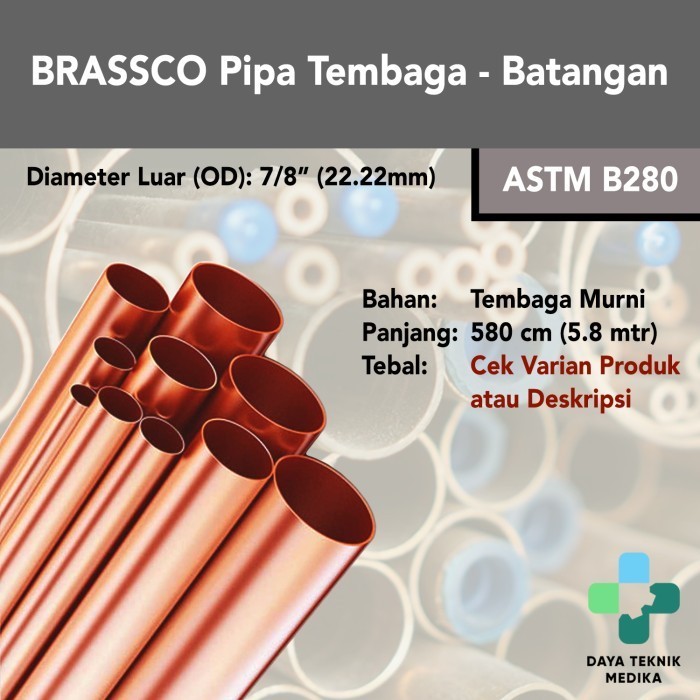 Brassco Pipa Tembaga 7/8" 22.22Mm - Astm B280 - Batangan