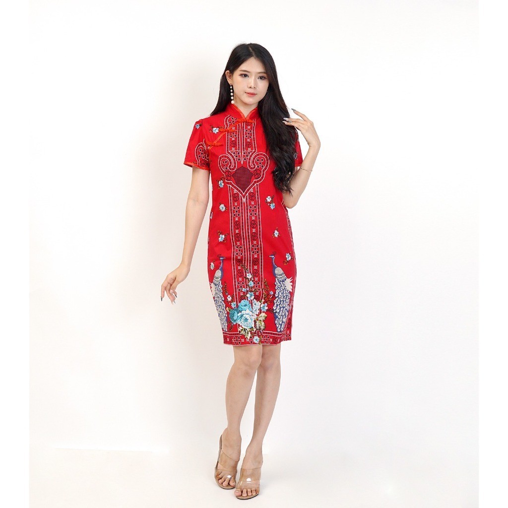 Dres Chongsam Wanita Dewasa Imlek Cantik 2023 Dress Mini Selutut Korean Style Remaja Kantor Tunik Bu