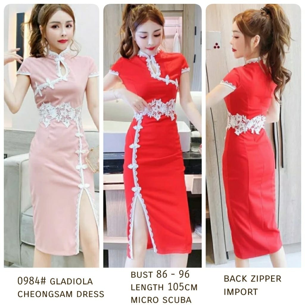 Dres Chongsam Wanita Dewasa Imlek Cantik 2023 Dress Mini Selutut Korean Style Remaja Kantor Gaun San