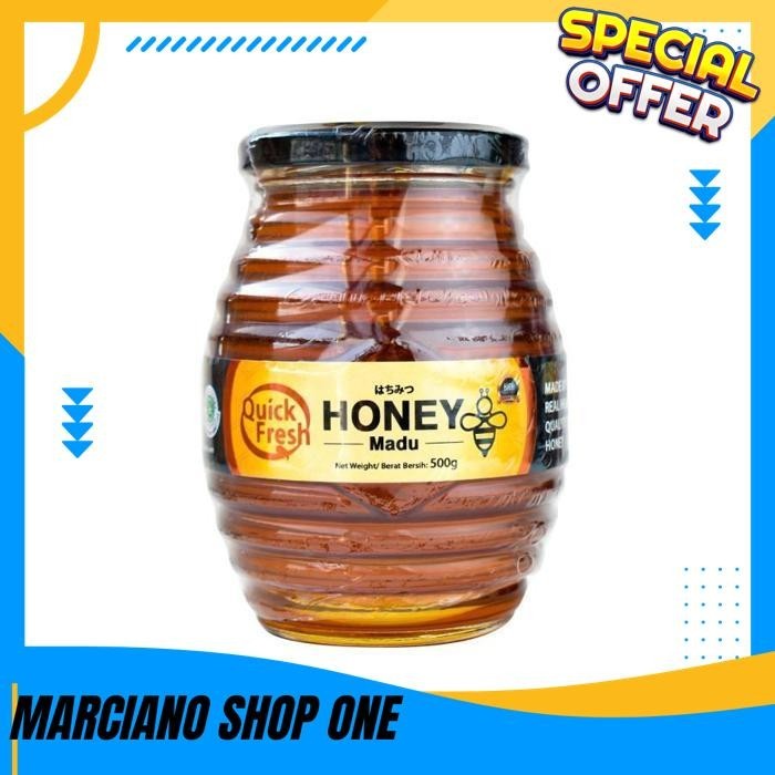 

QUICK FRESH HONEY 500 GR MADU ASLI KEMASAN BOTOL KACA BESAR BPOM HALAL PRODUK KUALITAS BERKELAS !!