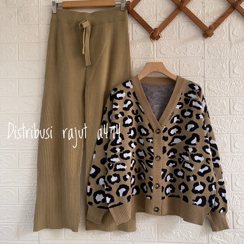 [ONLINE EXCLUSIVE] ONESET CARDIGAN JIHYO LEOPARD SETELAN CELANA RAJUT KULOT WANITA