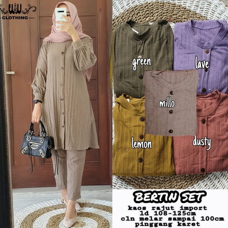 [ONLINE EXCLUSIVE] Bertin one set w&w tunik rajut tunik lengan balon setelan jumbo ld 130 xxl xxxl