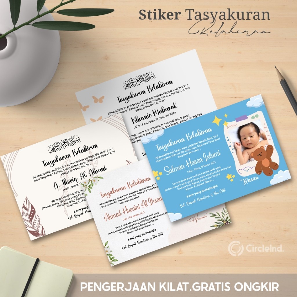 Cetak Stiker/Kartu Tasyakuran Kelahiran Bayi | Murah, Lucu, Kekinian Custom Design