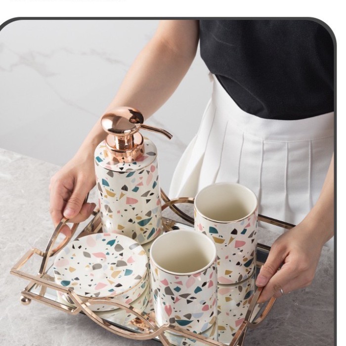 Set Tempat Sikat Gigi Dan Tempat Sabun Cair Set Keramik Kamar Mandi