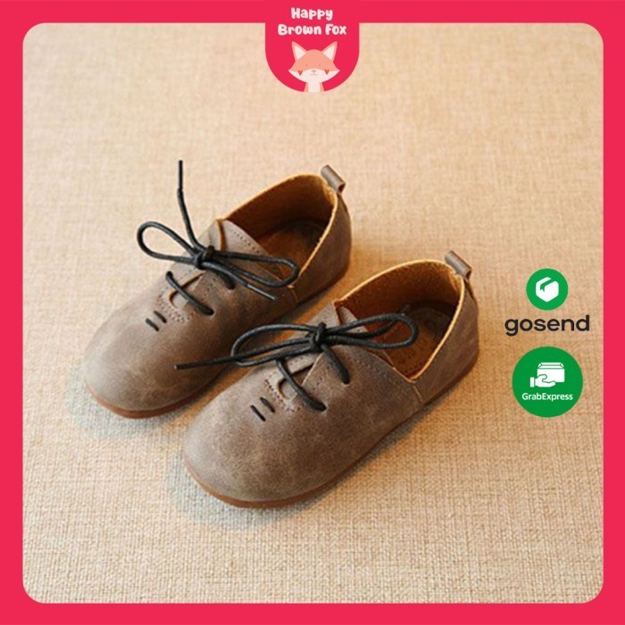 Sepatu Anak Japanese Leather Flat Shoes Unisex - Grey