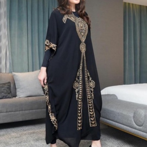 Kaftan Wanita Simple Kafttan Mewah t Seragam Keluarga Idul Fitri Cewek Jumbo Hari Raya Outer Brokat 