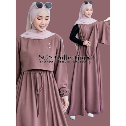 Baju Gamis Wanita Set 2In1 Terbaru 2024 Dress Muslim Maxi Kekinian Korean Style Kondangan Dres Broka
