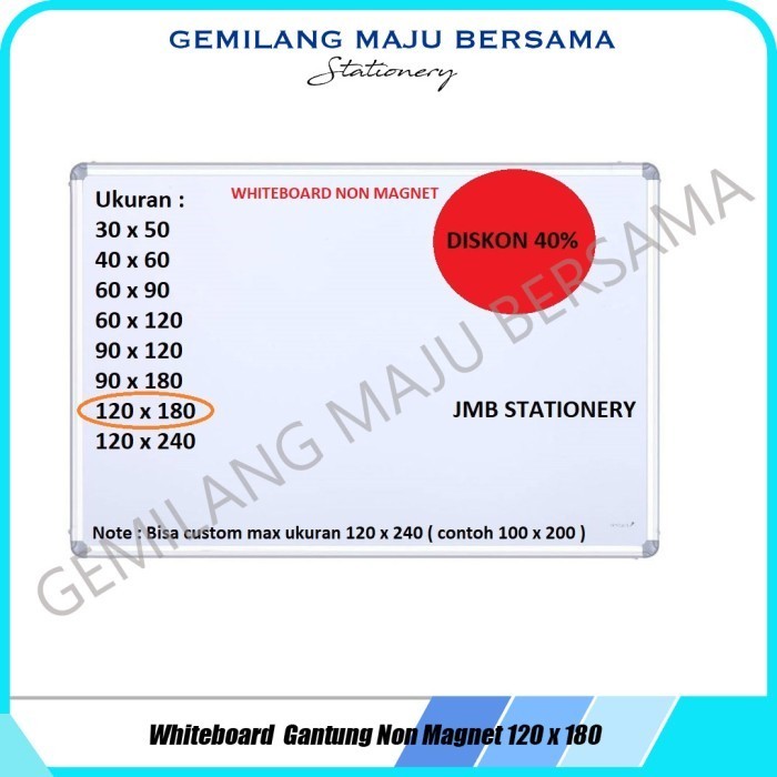 

Whiteboard / Papan Tulis Maxi 120 X 180 (Gantung/Nonmagnet)