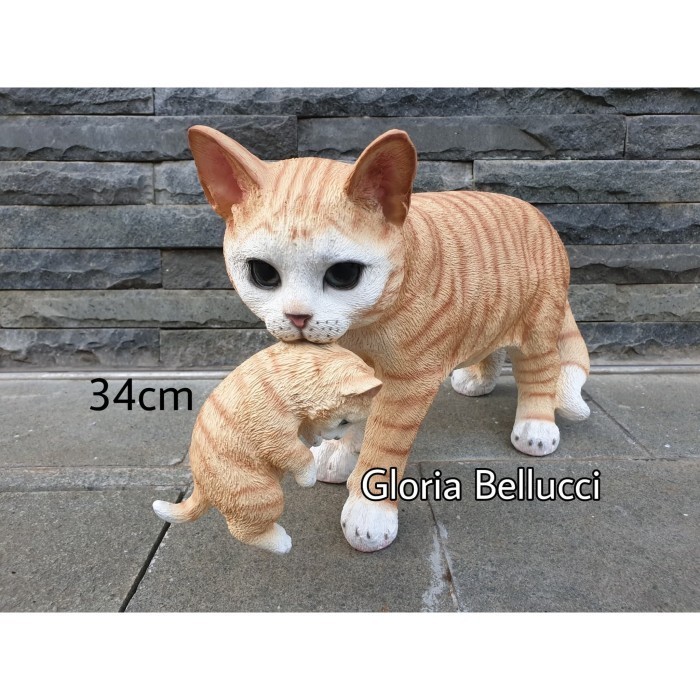 patung pajangan miniatur kucing gigit anak jumbo persia anggora