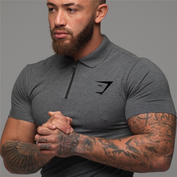 New Kerah Zipper Kaos Gym Kerah Resliting Baju Polo Training Fitness Pria Gratis Ongkir