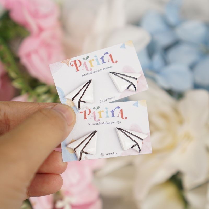 Paper Plane - Handmade Polymer Clay Earrings - Anting - Parira Clay
