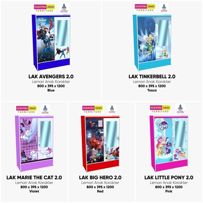 Lemari Pakaian Anak Cermin Karakter Lak 2.0 Olympic Furniture