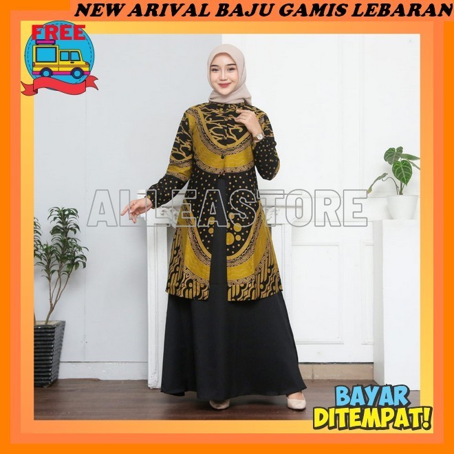 Baju Wanita Jumbo Lengan Panjang Lebaran Remaja Mewah 130Ld Gams Gmes Longdres Dress Lebaran Kekinia