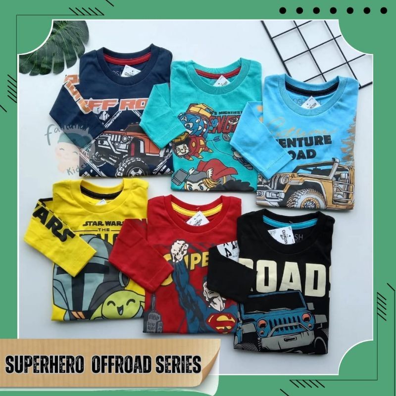 Kaos Panjang Anak Laki-laki 2-8 Tahun/ Kaos Superhero Offroad Series By OshKosh/ Kaos Murah Bahan Ad