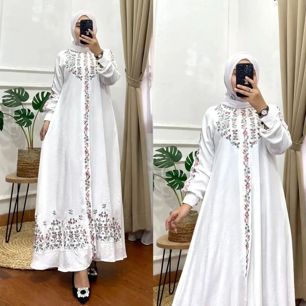 Baju Gamis Wanita Set 2In1 Terbaru 2025 Dres Brokat Remaja Mididress Pesta Turki Hijab Kaftan Setela
