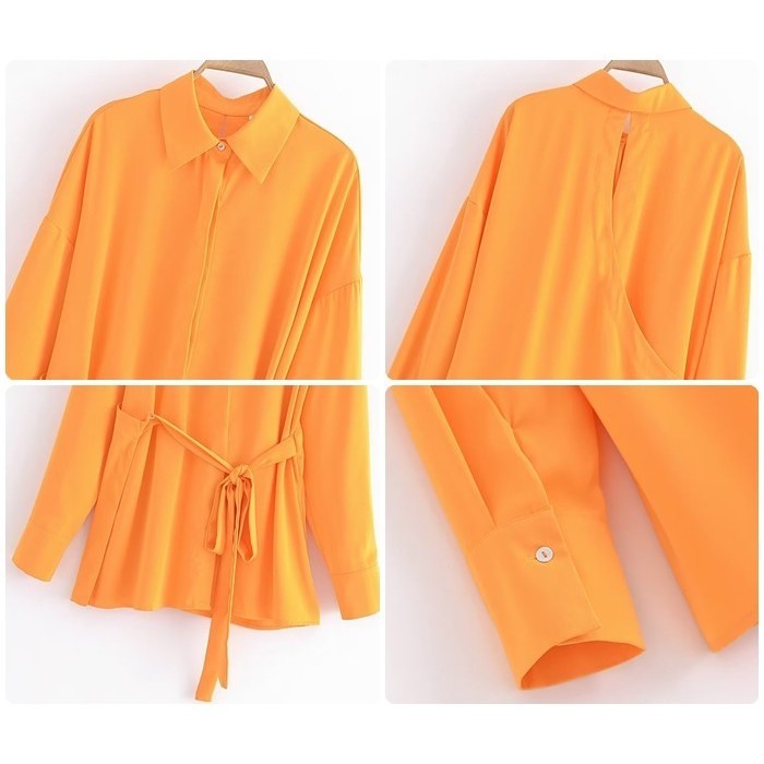Ab868068 Baju Atasan Kemeja Panjang Orange Wanita Korea Tunik Jumbo