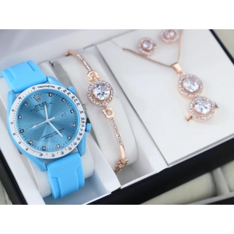 [ONLINE EXCLUSIVE] READYCOD JAM TANGAN WANITA CEWEK ROLEX SET ANTING KALUNG CINCIN GELANG KADO SET