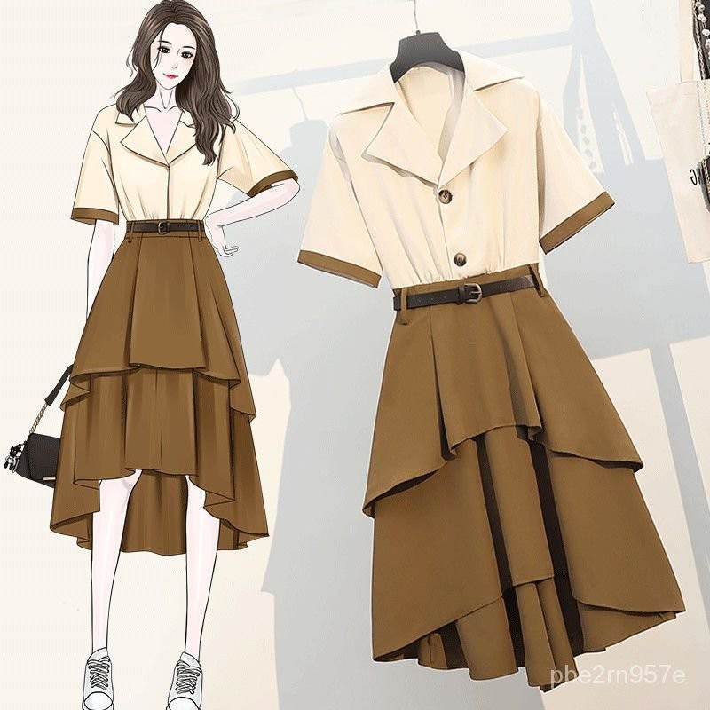 korean styleBaju Wanita Ukuran Plus200Jin Gaun Musim Panas Anak Perempuan Gemuk Penutup Perut Terlih