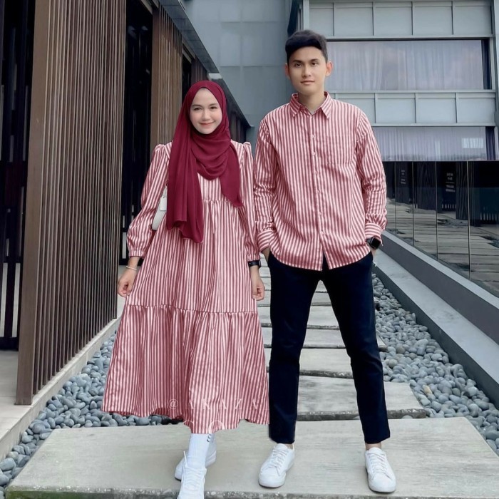 Dress Couple Exclusive Spesial Lebaran Gamis Couple Lebaran Syari Modern Dress Pasangan Set Baju Mus