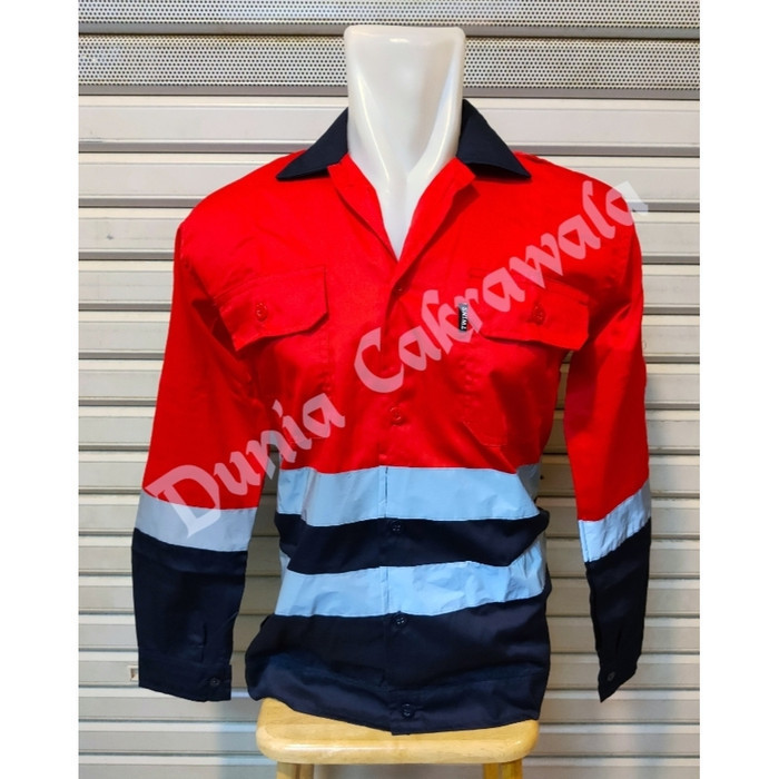 BAJU KERJA SAFETY KOMBINASI / BAJU SERAGAM SAFETY KOMBINASI MERAH