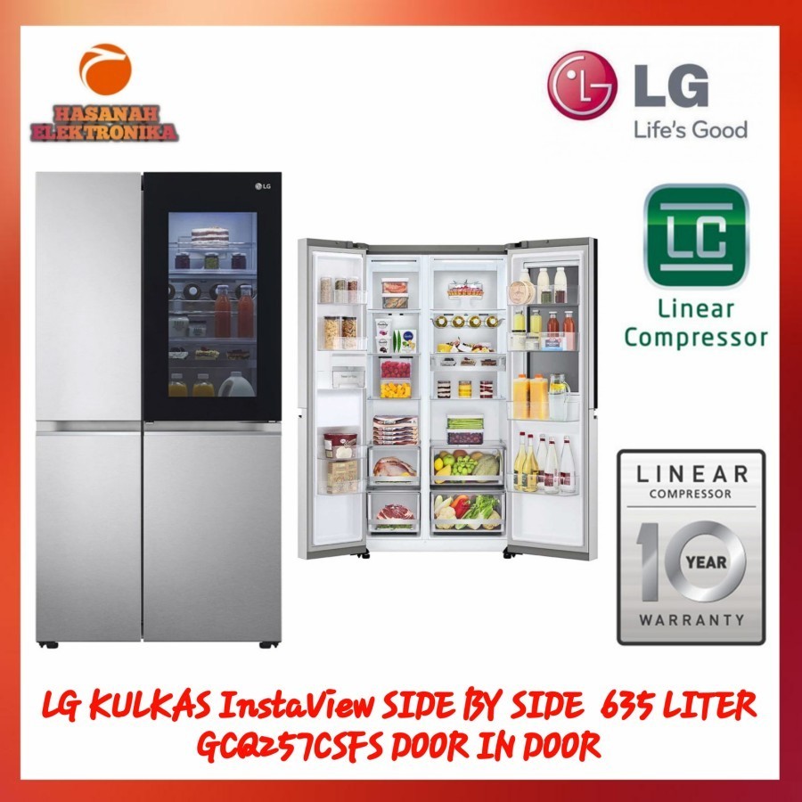 LG KULKAS SIDE BY SIDE GCQ257CSFS 635 LITER INSTAVIEW DOOR IN DOOR