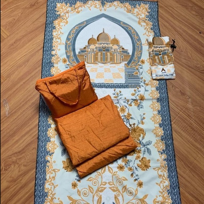 Murah Set Mukena Parasut Sajadah Travel Dewasa Jumbo Azizah Parasit Premium - Orange Travel Kekinian