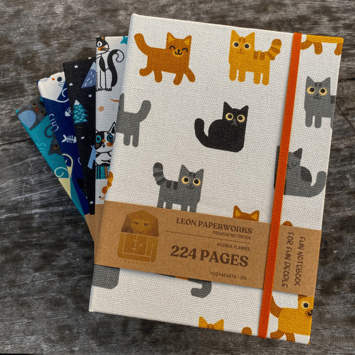 

BARANG TERLARIS Notebook Cover Pattern Cat Premium Fabric Agenda Dotted Polos Garis