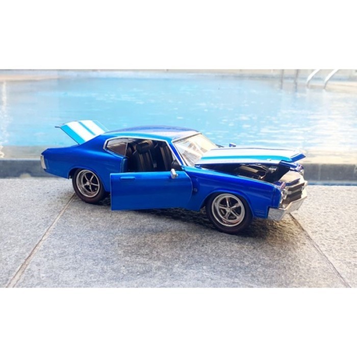 HOT SALE TERLARIS JADA 1970 CHEVY CHEVELLE SS BIRU MINIATUR DIECAST MOBIL 1:124 TERLARIS