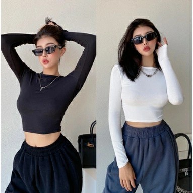 Kaos Polos Wanita Lengan Panjang Crop Top Sexy Adem 8301