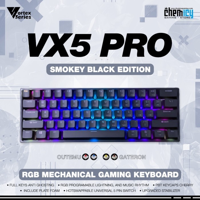 Promo Vortex Series Vx5 Pro Smokey Rgb Hotswap Mechanical Gaming Keyboard