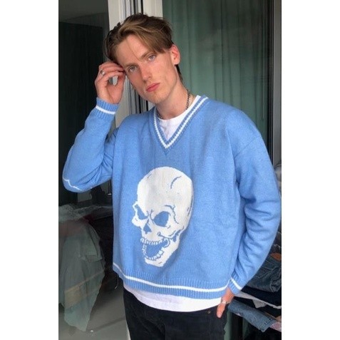 [COLD COLLECTIONS] Skull knit sweater atasan rompi tengkorak import style y2k