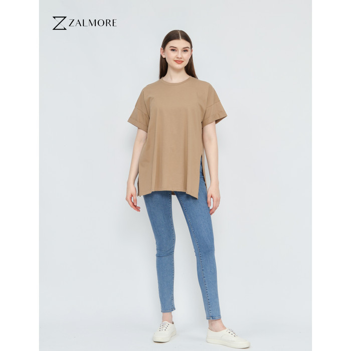 Zalmore Oversize T-Shirt With Slit Cotton-Kaos Oversize Wanita