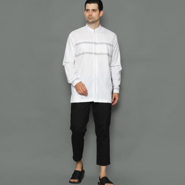 Baju Koko Putih Lengan Panjang Putih Bersih Pakaian Muslim Pria Murah