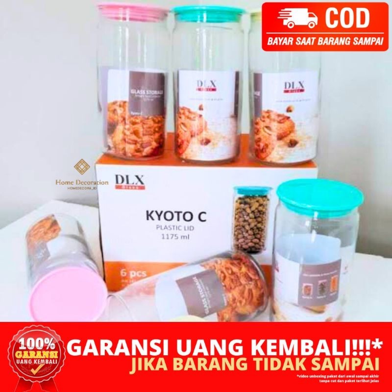 (HOMEDECORA_ID) BERGARANSI 1PCS GLASS JAR PLASTIC LID KYOTO C 1175ML DLX TOPLES KACA TUTUP PLASTIK W