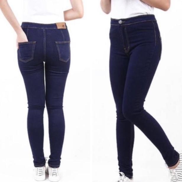 1904 Celana Highwaist Biru Dongker / Navy Wanita Hw Jeans Premium