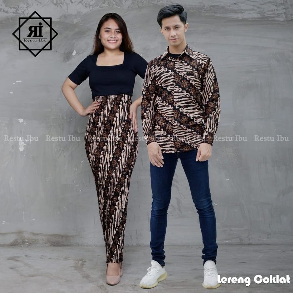 Murah Couple Batik & Rok/Kemeja Batik Couple/Rok Prisket/Kemeja & Rok Prisket Motif Silver Rambat Hi