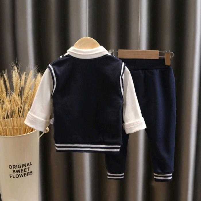 Baju Bayi Cowok 6 12 Bulan 1 2 3 Tahun Kemeja Lengan Panjang Set Rompi