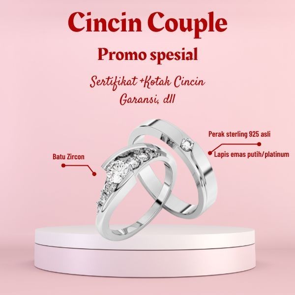 Cincin Perak 925 Pria/Wanita Lamaran Couple Lapis Emas Putih/Platinum