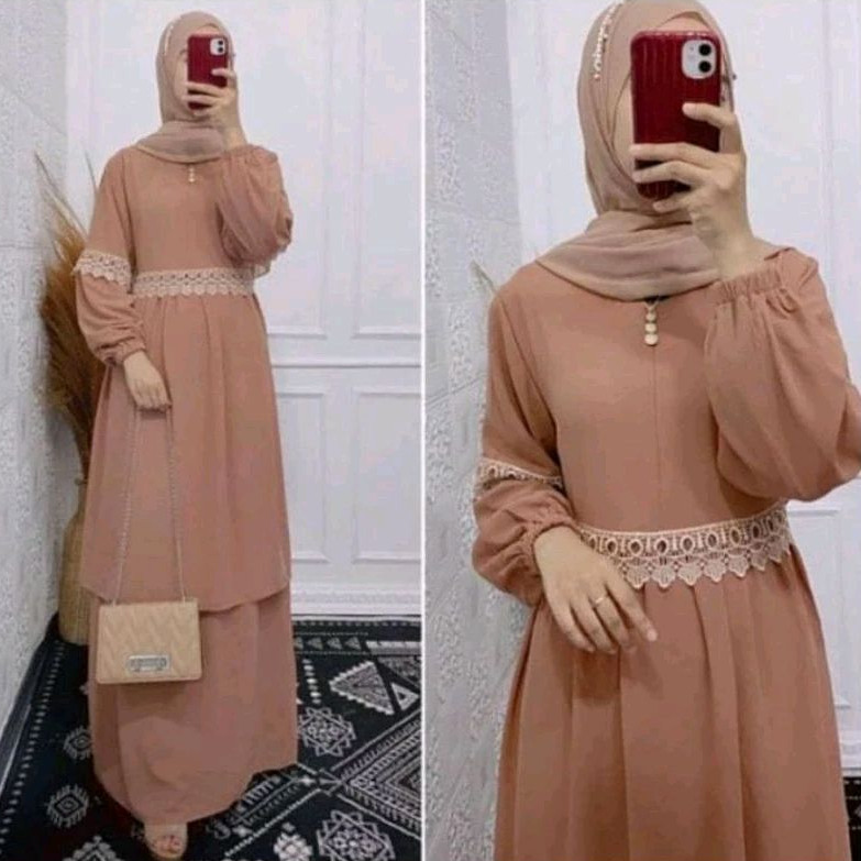 Rinjani/Gamis Renda Malaysia/Gamis Melayu  bahan Crinkle airflowTerbaru/Gamis Remaja Muslimah /gamis