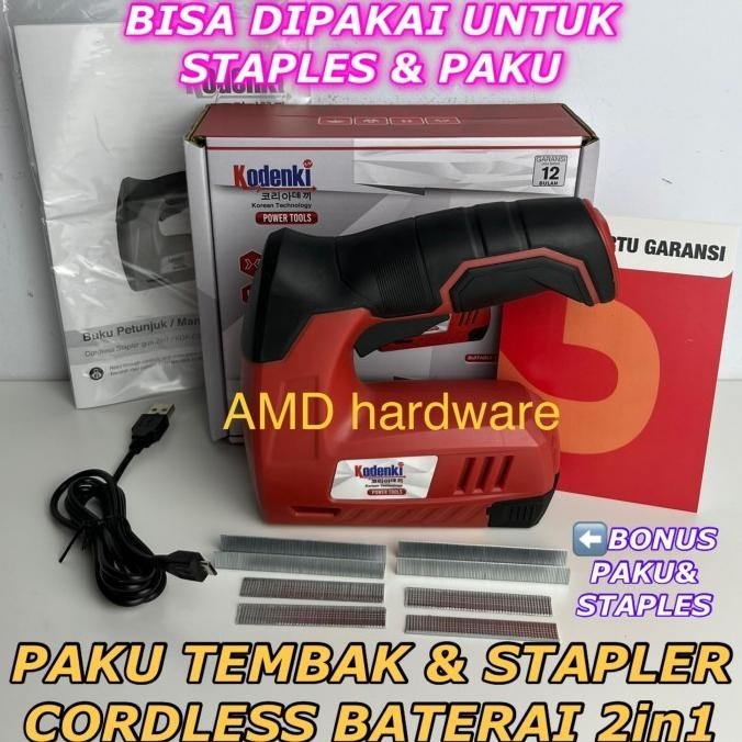 

MESIN PAKU TEMBAK & STAPLER CORDLESS BATERAI 2in1 NAILER STEPLES F30