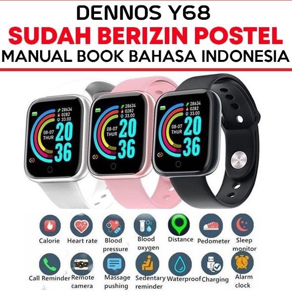 {JAM} Dennos Y68 smartwatch d20 Jam Tangan Tahan Air IP68 Monitor Denyut Jantung TERLARIS