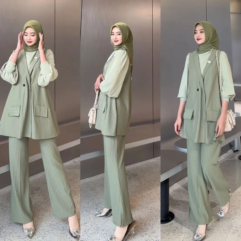 Baju Muslim Wanita Terbaru 2024 Setcell Dewasa Set Remaja Setcelan Korea Style Jumbo Bju 2In1 Peremp