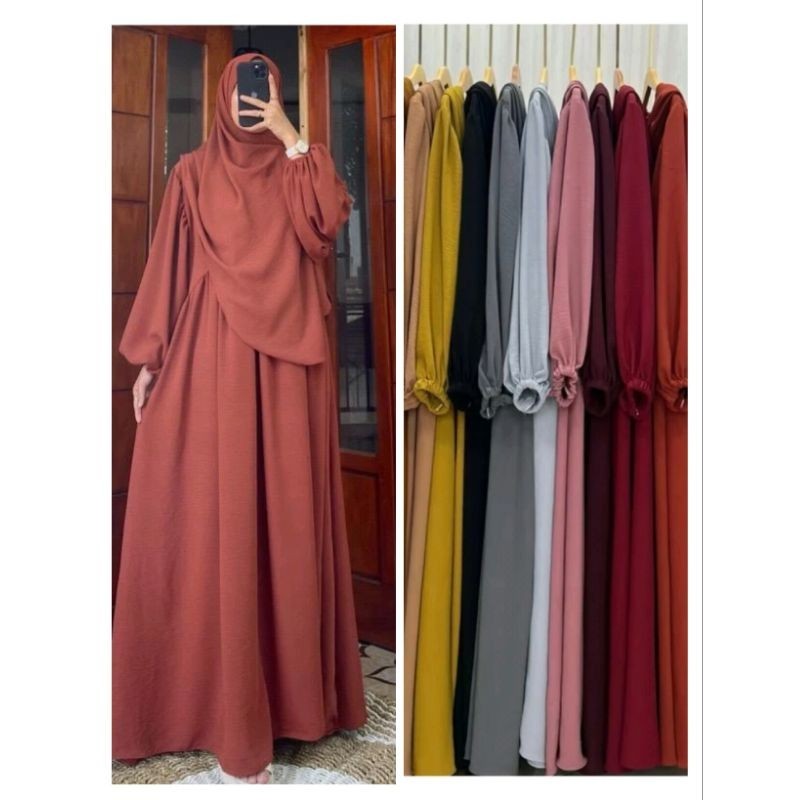 Umi Gamis Satu Set Hijab Polos Oversize Jumbo