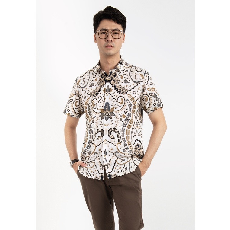 Promo Mega Sale 2.2 // MOC Kemeja Batik Lengan Pendek Pria KRADEV - WHITE